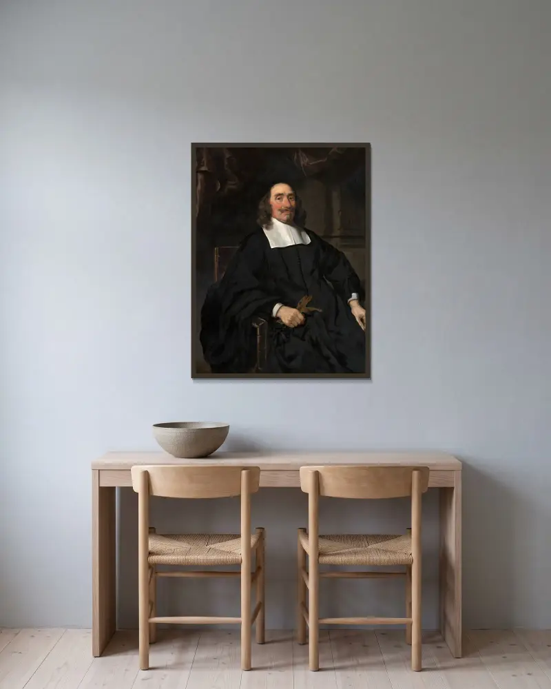 Porträt eines Gentleman, 1671 von Nicolaes Maes gerahmt an einer Wand