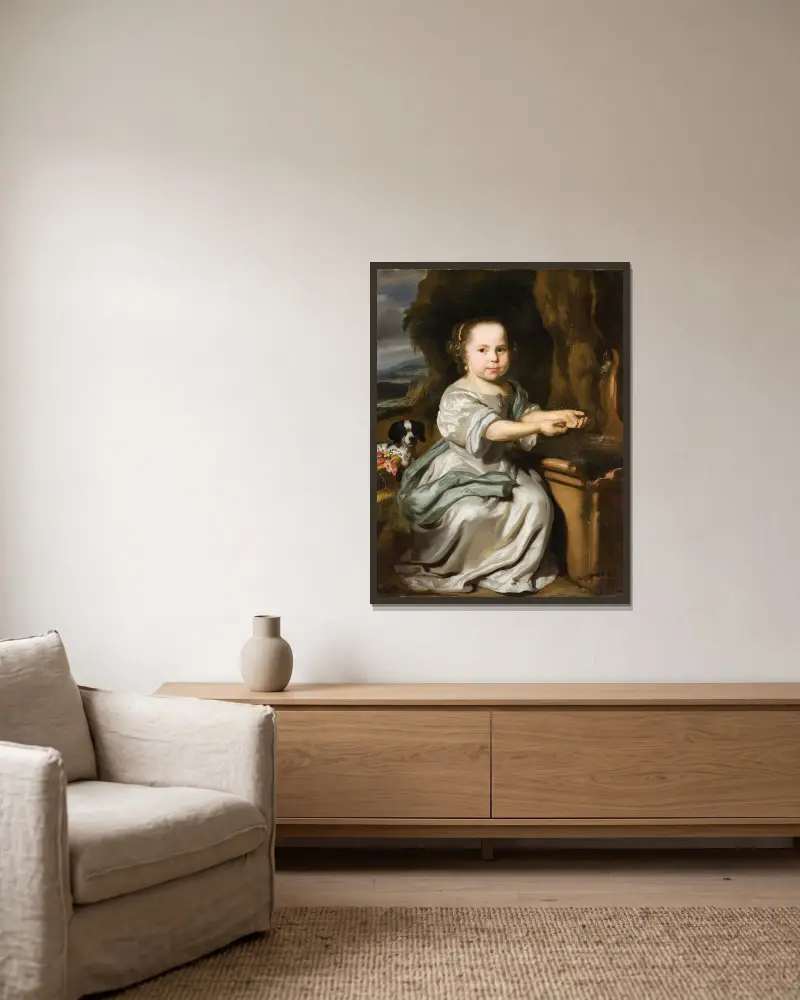 Porträtt av en flicka, 1664 av Nicolaes Maes inramad på en vägg