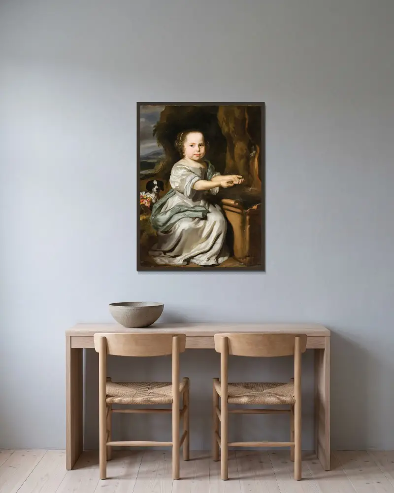 Porträtt av en flicka, 1664 av Nicolaes Maes inramad på en vägg