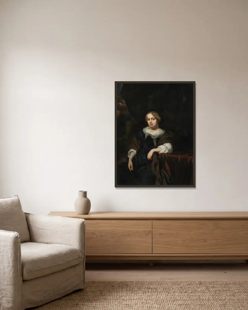 Bildnis einer Dame von Nicolaes Maes gerahmt an einer Wand