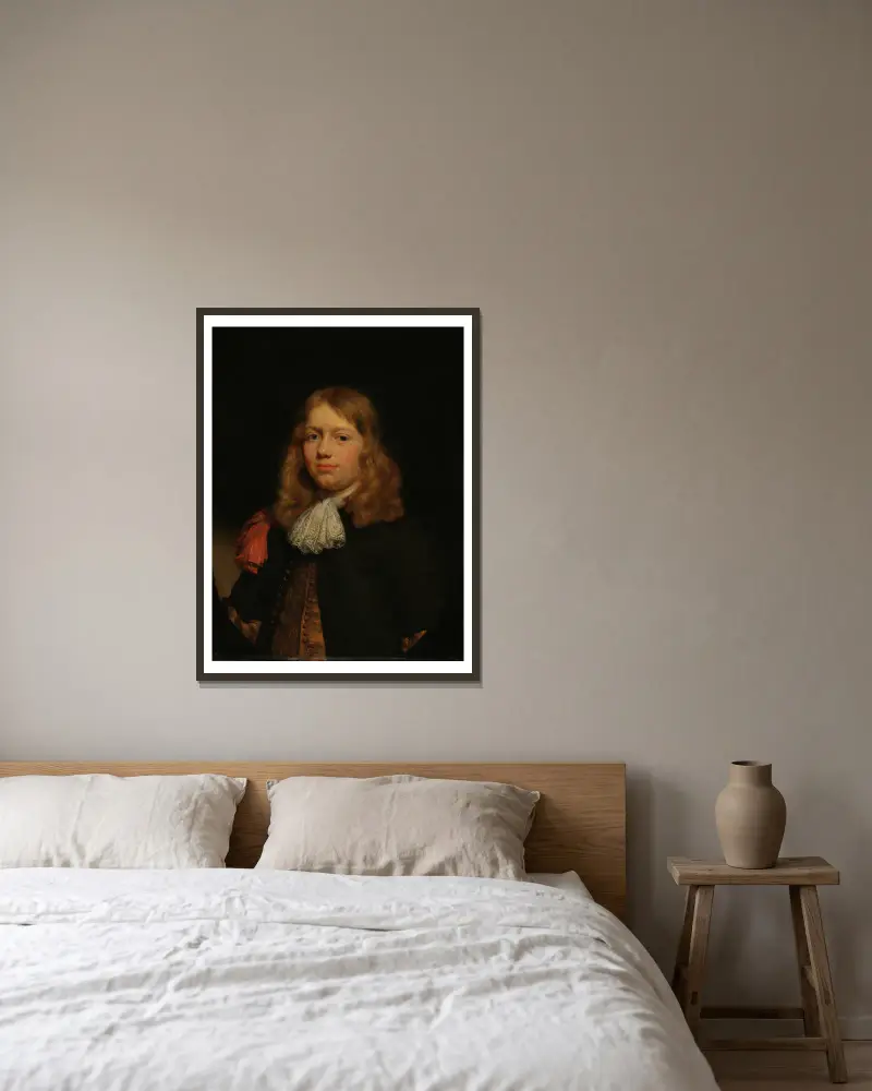 Portrait of a young Man av Nicolaes Maes inramad på en vägg