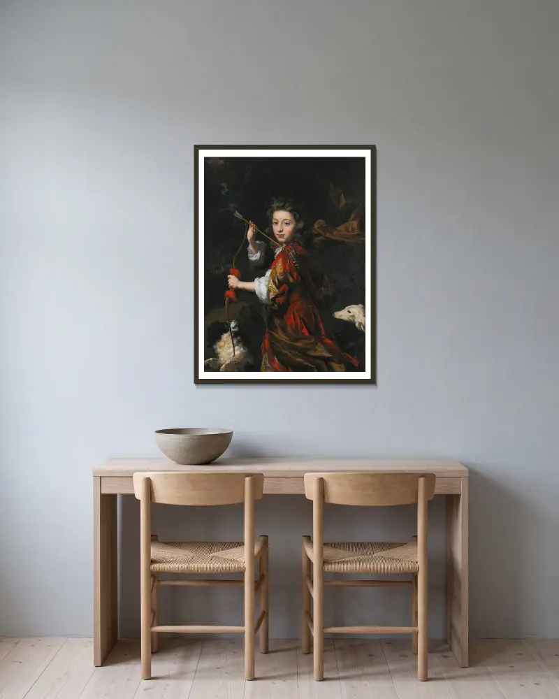 Porträtt av en ung adelsman av Nicolaes Maes inramad på en vägg