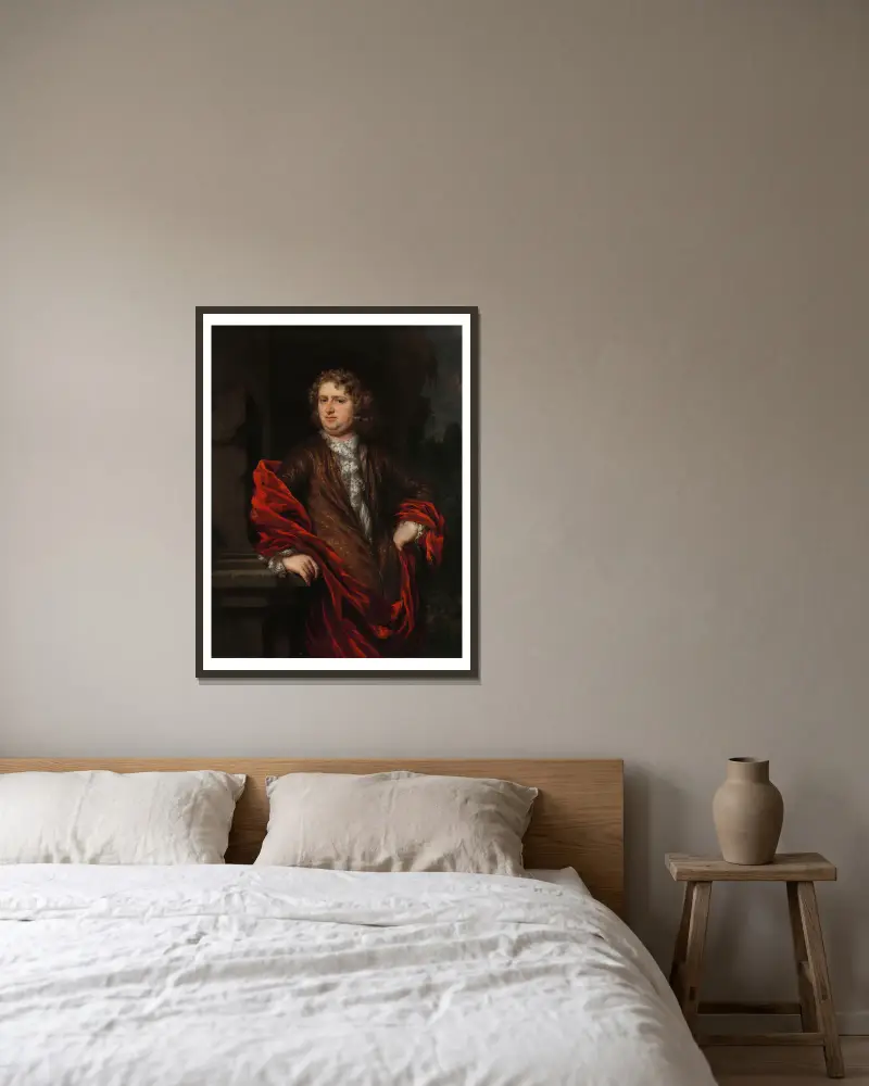 Porträt des Pieter Groenendijk von Nicolaes Maes gerahmt an einer Wand