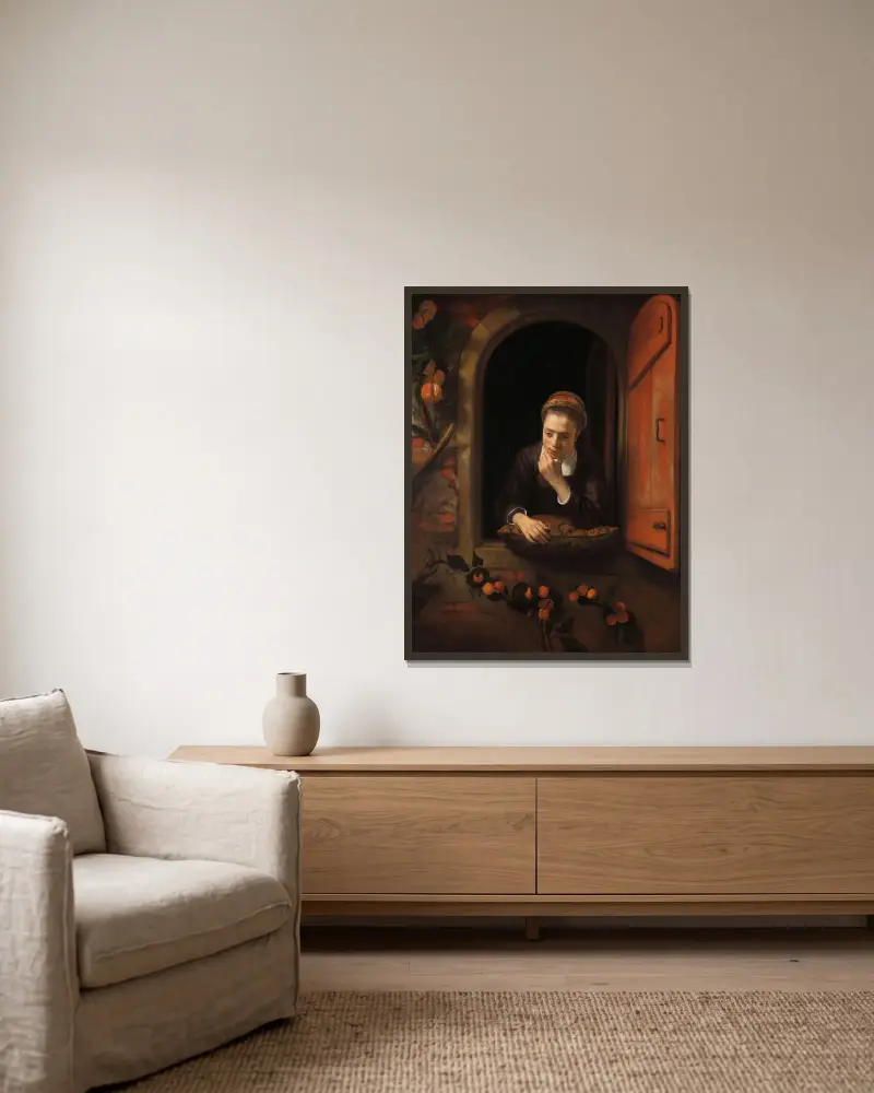 Der Träumer von Nicolaes Maes gerahmt an einer Wand