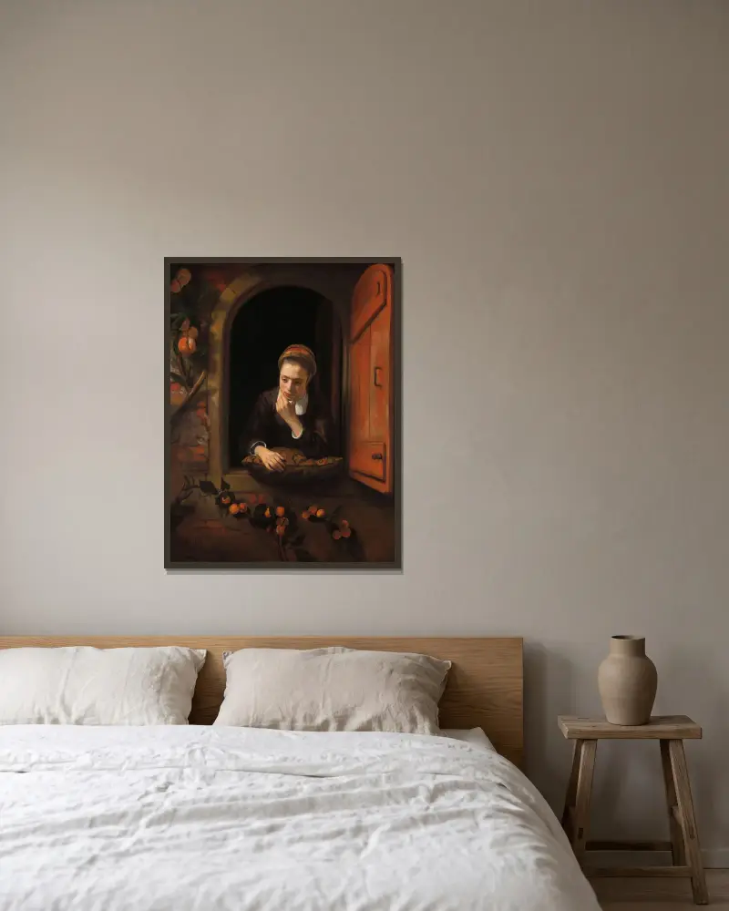 Der Träumer von Nicolaes Maes gerahmt an einer Wand