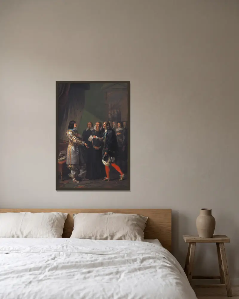 Absolut monarki tilldelas Fredrik III 1660 av Nicolai Abildgaard inramad på en vägg