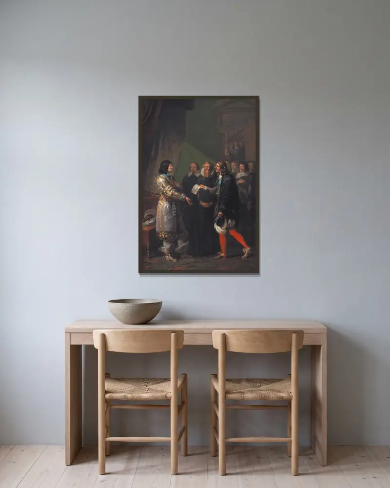 Absolut monarki tilldelas Fredrik III 1660 av Nicolai Abildgaard inramad på en vägg