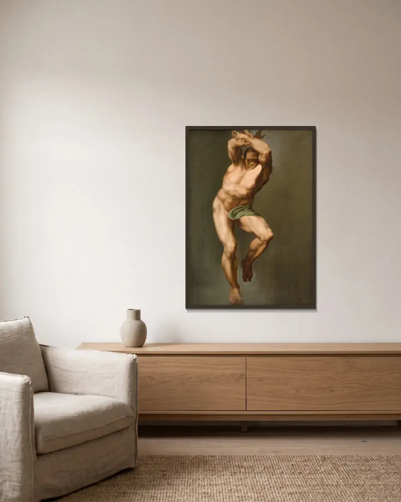 Männliche Figur. Nach Michelangelo von Nicolai Abildgaard gerahmt an einer Wand