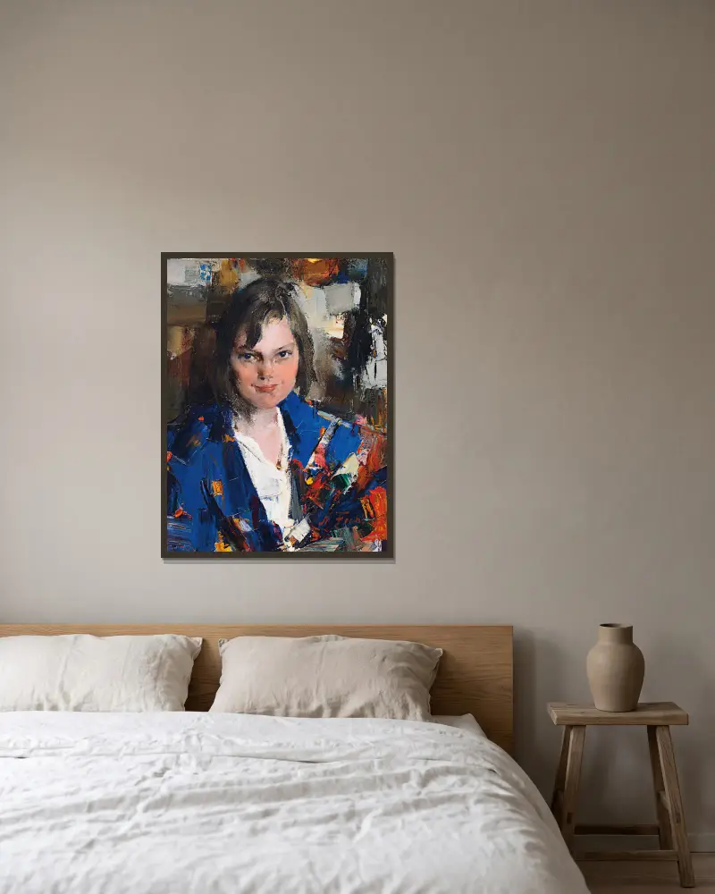 Porträtt av Muriel Williams av Nicolai Fechin inramad på en vägg
