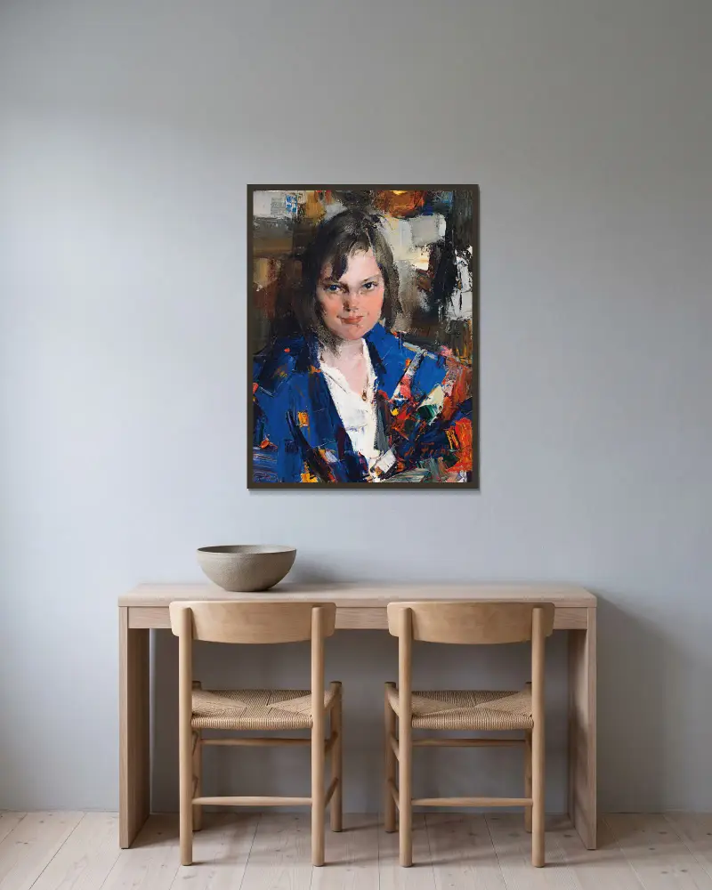 Porträtt av Muriel Williams av Nicolai Fechin inramad på en vägg