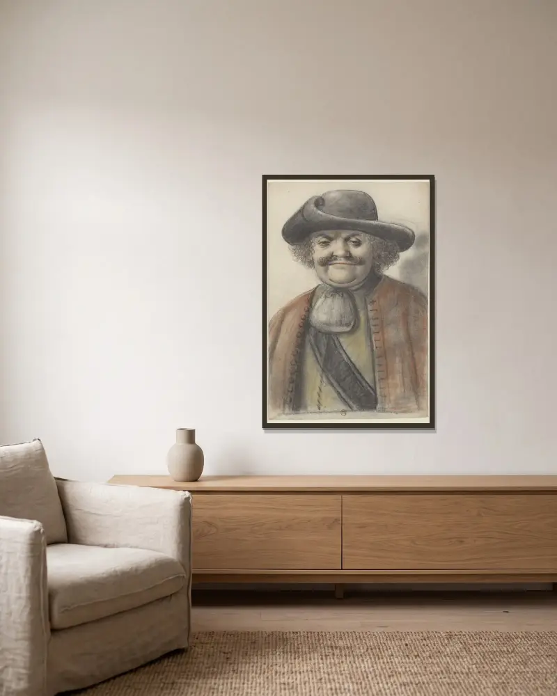 Mann mit weichem Filzhut, fast von vorn von Nicolas Lagneau gerahmt an einer Wand