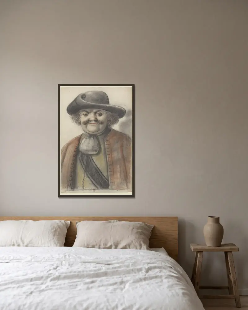 Mann mit weichem Filzhut, fast von vorn von Nicolas Lagneau gerahmt an einer Wand