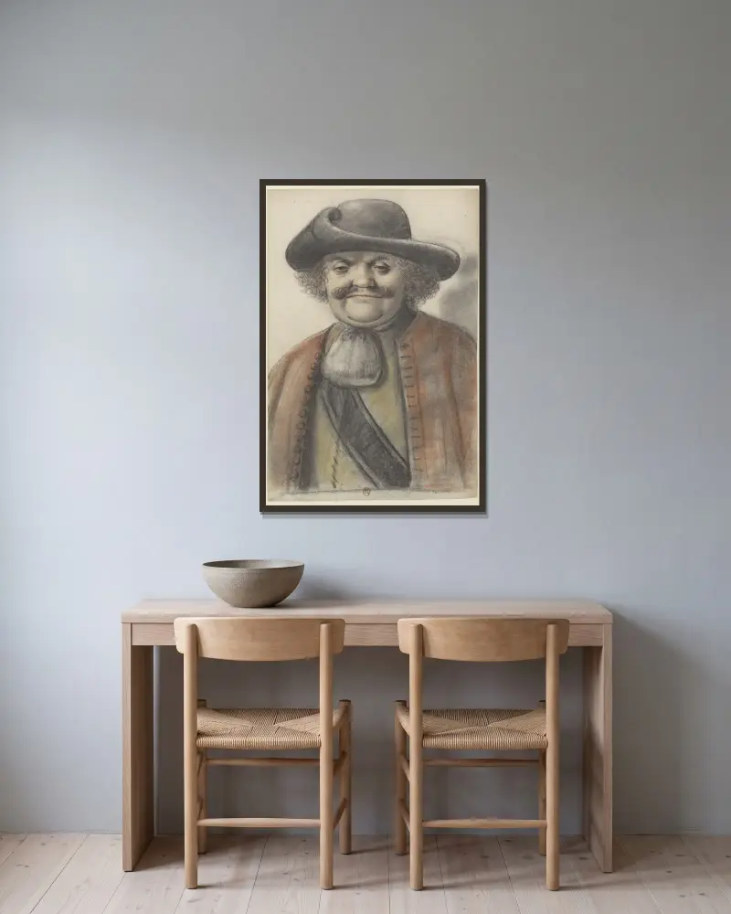 Mann mit weichem Filzhut, fast von vorn von Nicolas Lagneau gerahmt an einer Wand