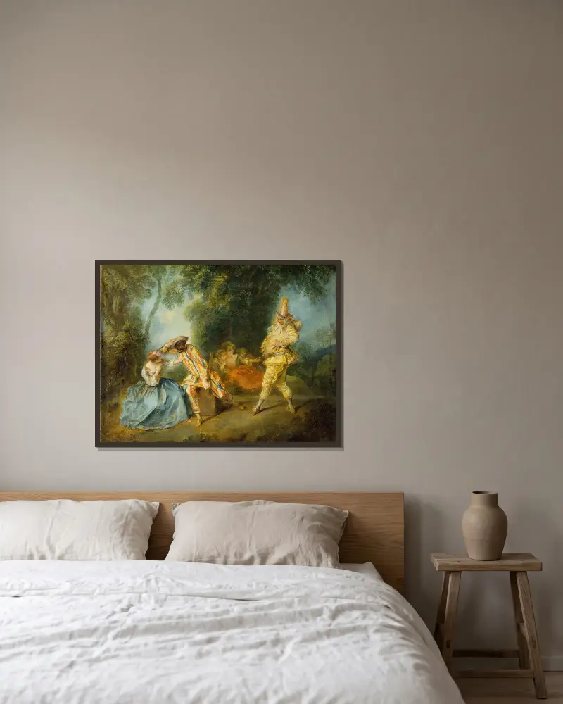 Eine italienische Komödienszene von Nicolas Lancret gerahmt an einer Wand