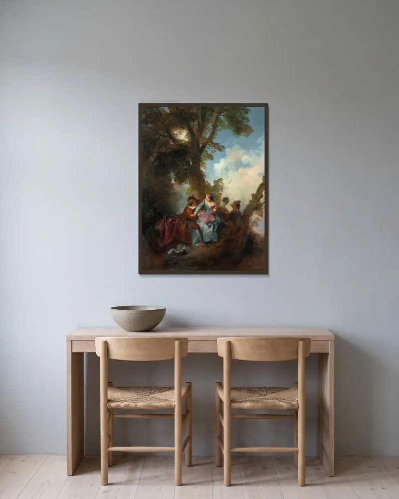 Declaration of Love av Nicolas Lancret inramad på en vägg