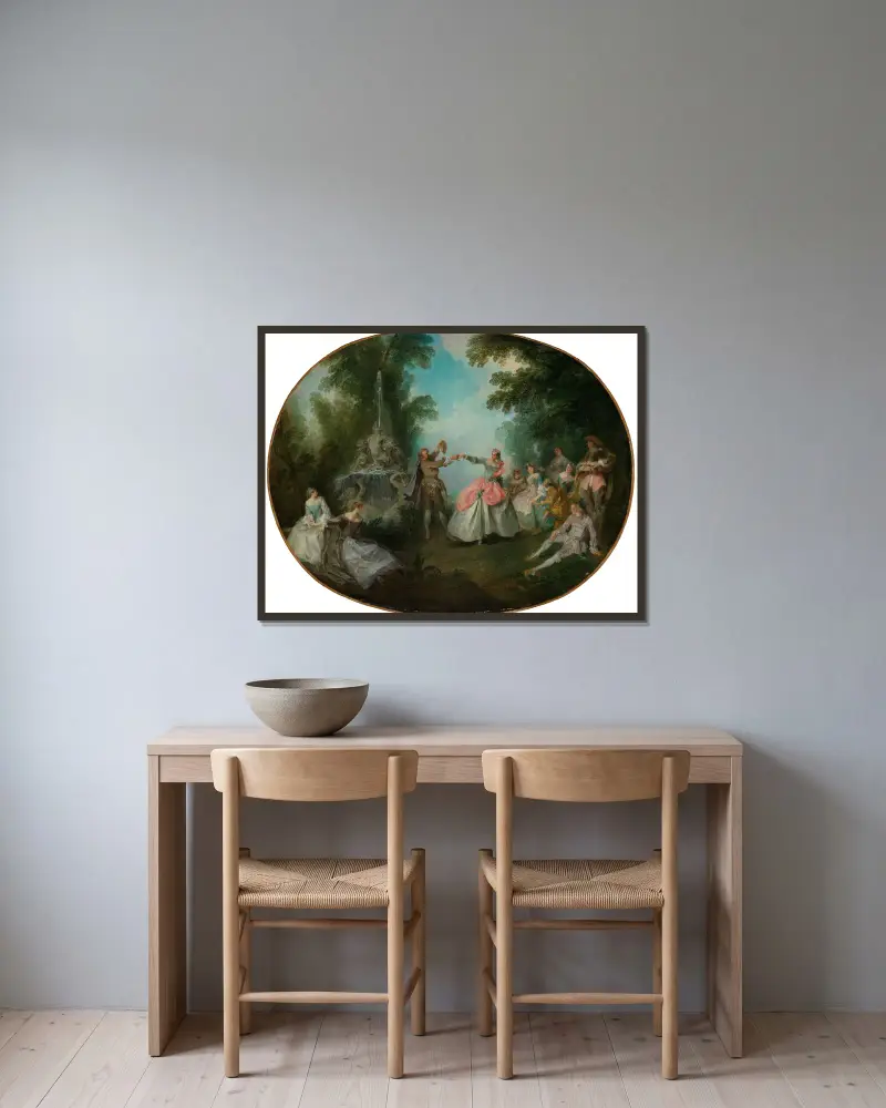 The minuet av Nicolas Lancret inramad på en vägg