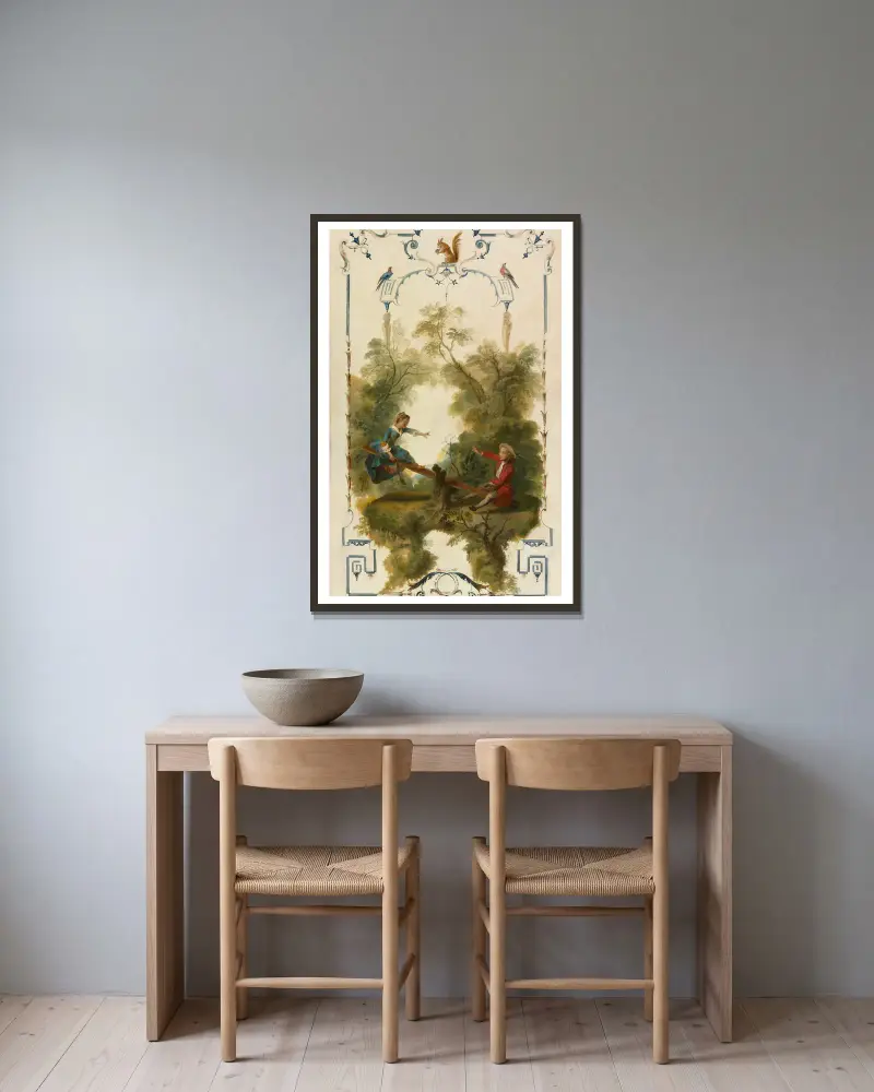 Die Wippe von Nicolas Lancret gerahmt an einer Wand
