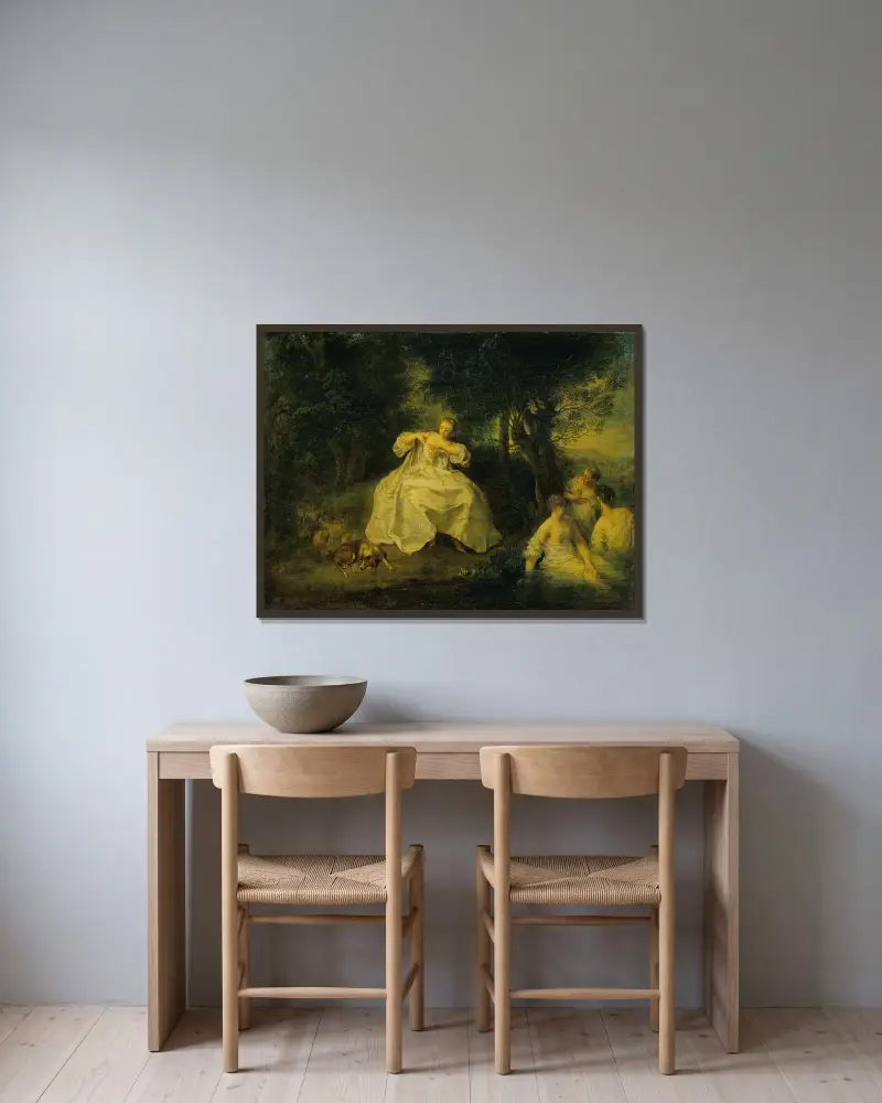 Women Bathing av Nicolas Lancret inramad på en vägg