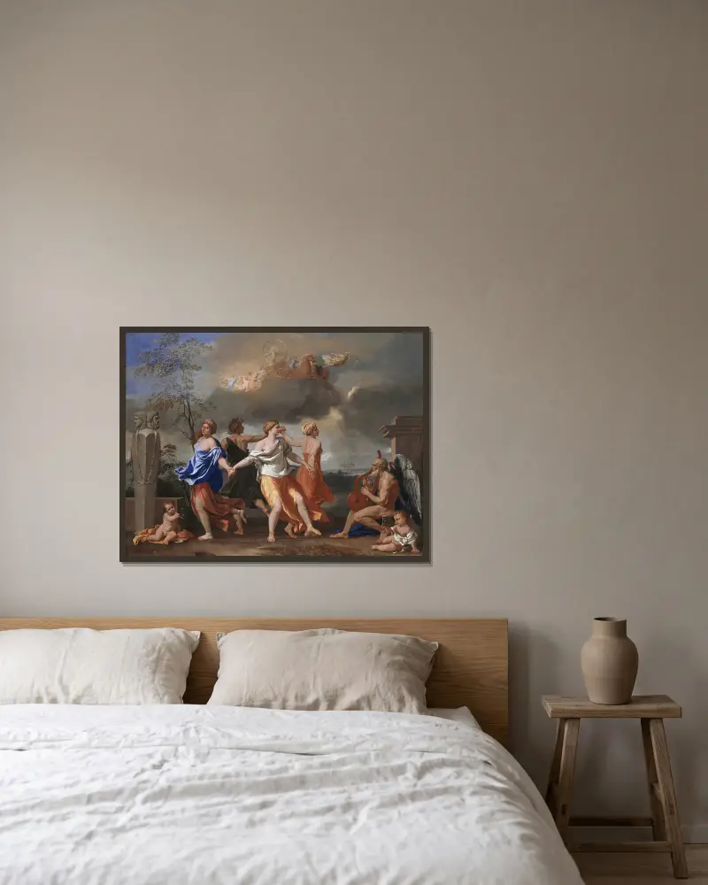 Dans till tidens musik av Nicolas Poussin inramad på en vägg