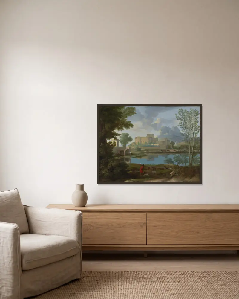Krajina s klidem, Nicolas Poussin v rámu na stěně