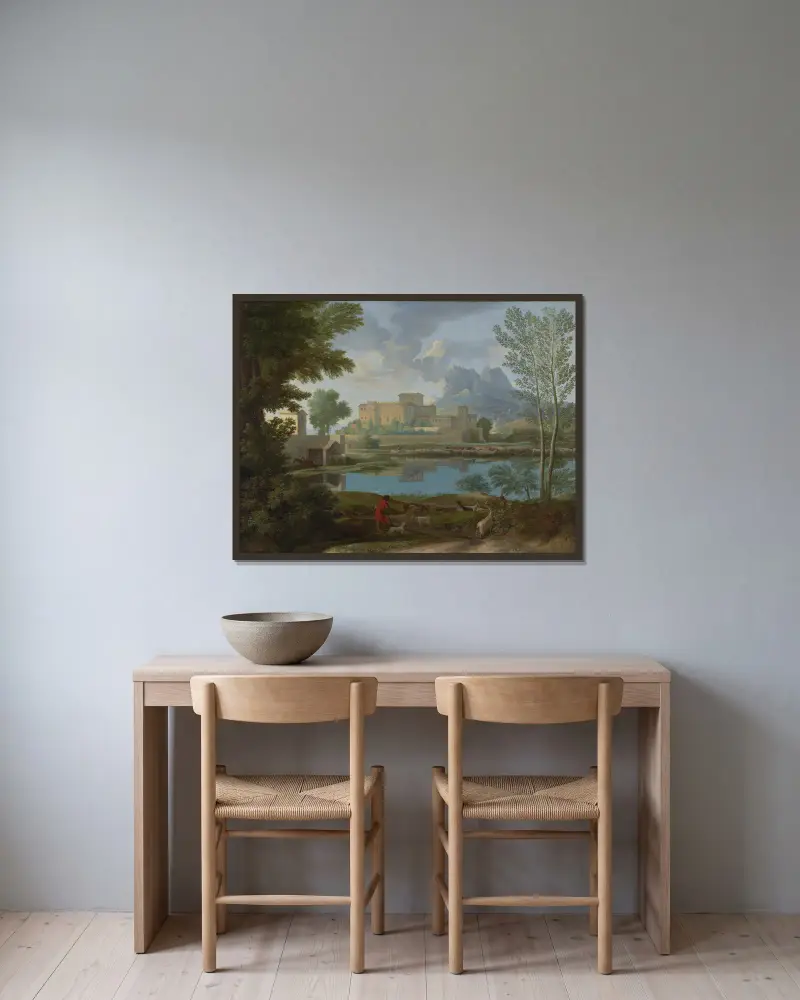 Krajina s klidem, Nicolas Poussin v rámu na stěně