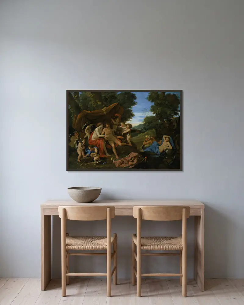 Mars and Venus av Nicolas Poussin inramad på en vägg