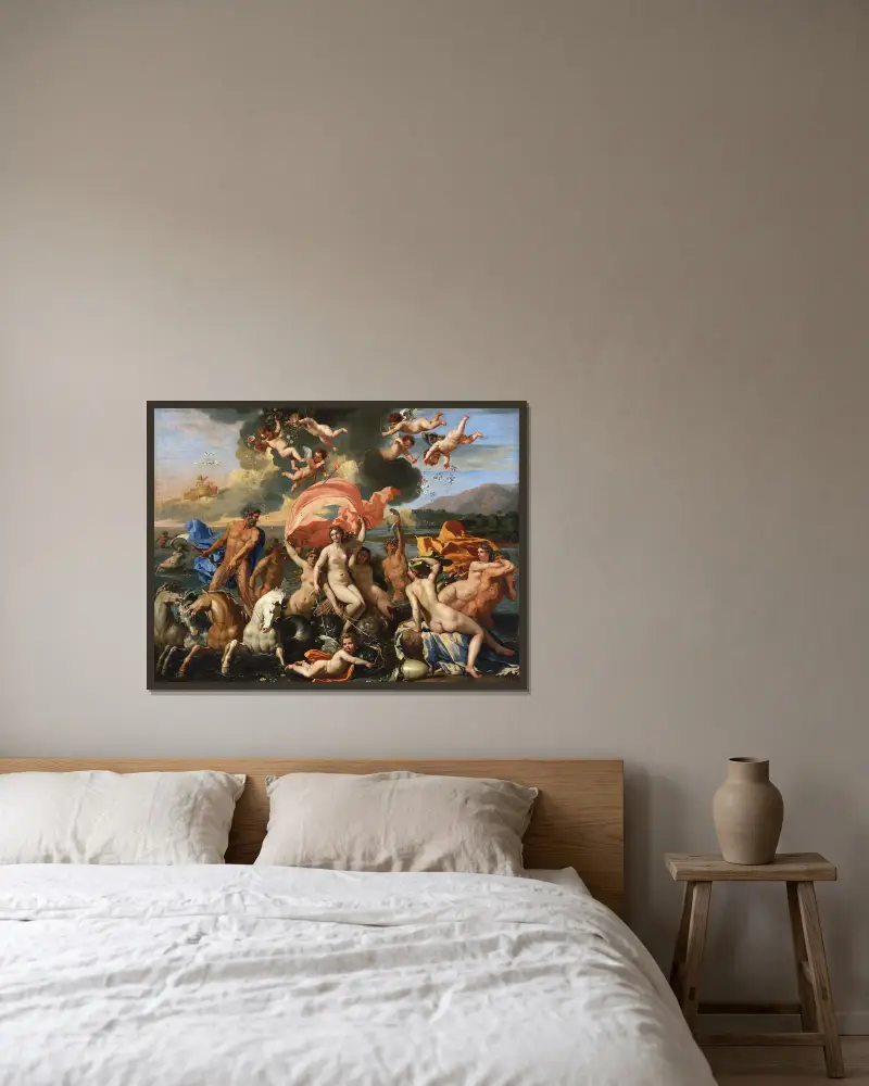 Die Geburt der Venus von Nicolas Poussin gerahmt an einer Wand