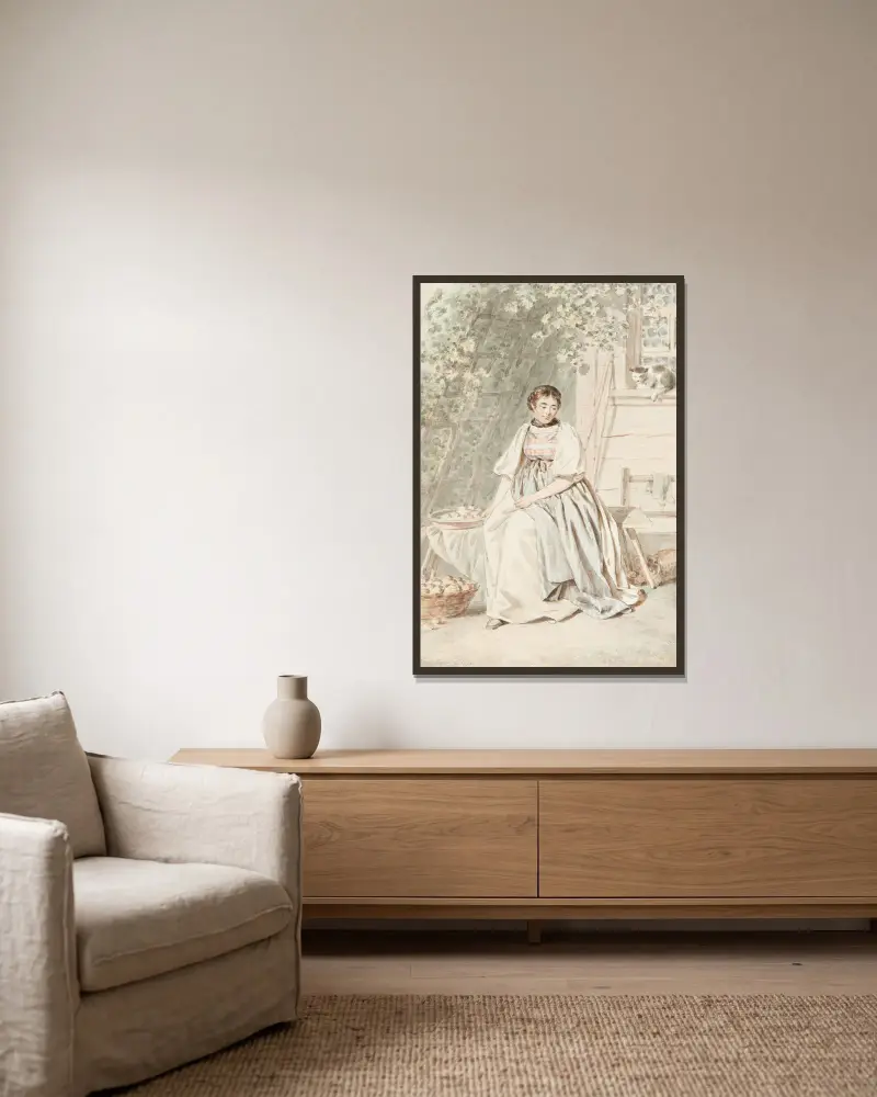 Bäuerin von Oberhasli, 1798 – Nr. 1 von Franz Niklaus König gerahmt an einer Wand