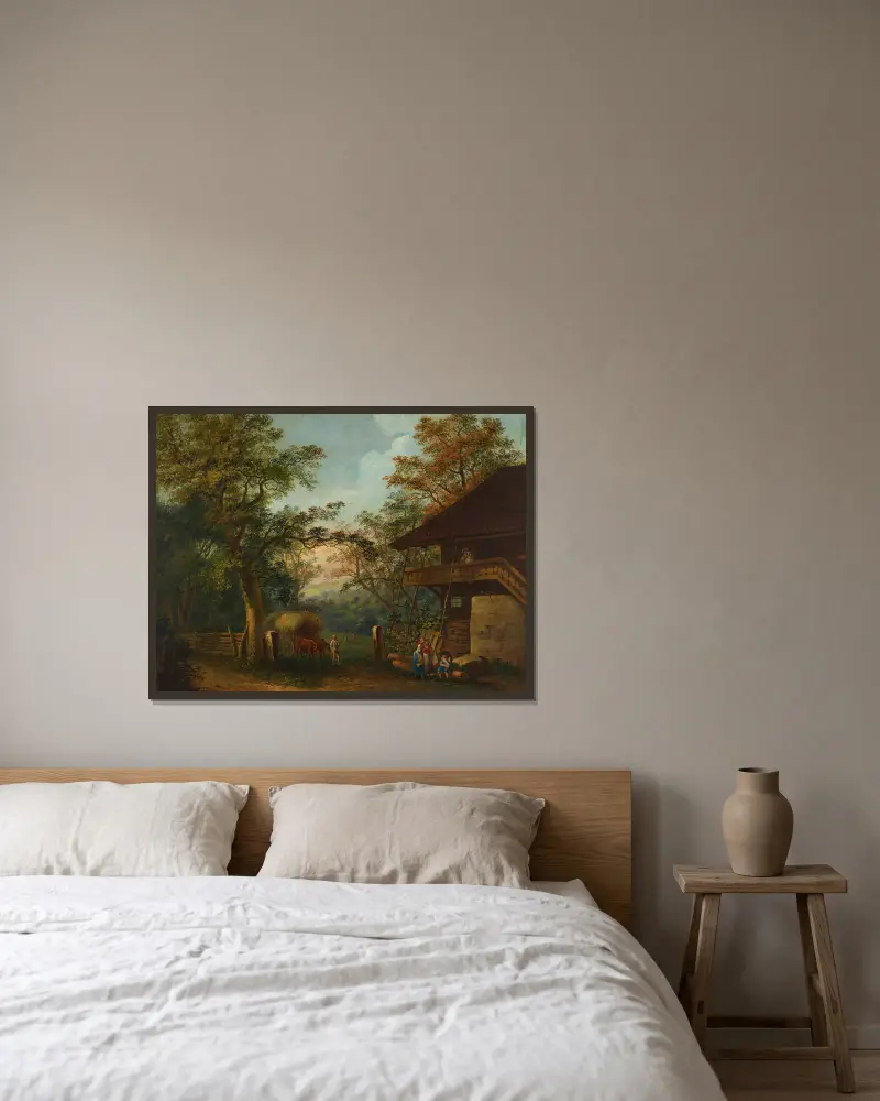 Bauern ums Haus von Franz Niklaus König gerahmt an einer Wand