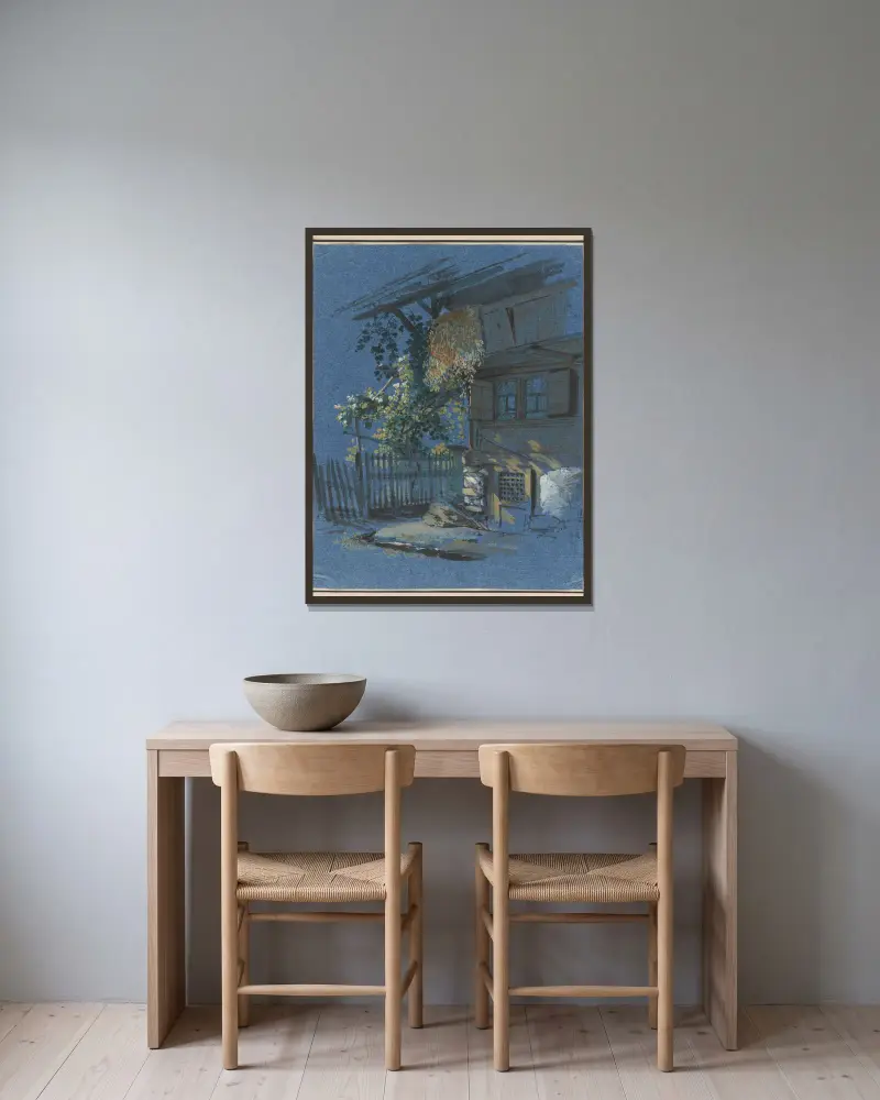 Berner Oberländer Bauernhaus im Mondschein av Franz Niklaus König inramad på en vägg