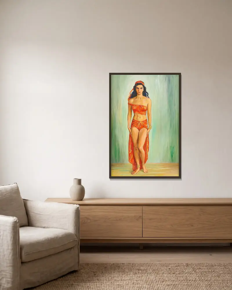 Cissi Olsson als Anitra in Peer Gynt von Nils Dardel gerahmt an einer Wand