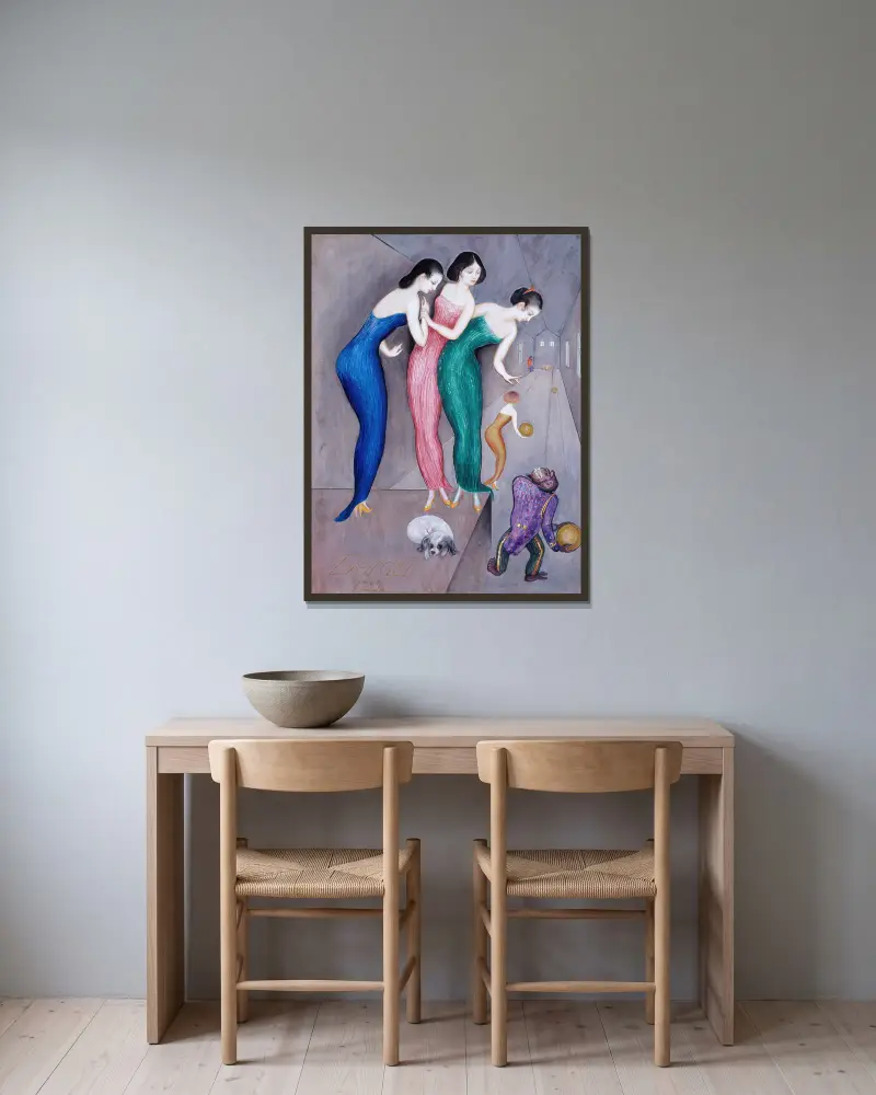 Drömmar och fantasier nr 1 (Kägelbanan) av Nils Dardel inramad på en vägg