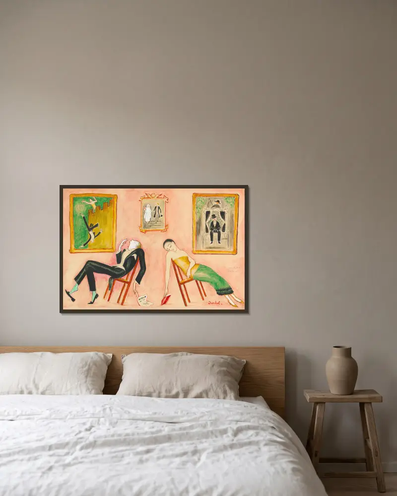Familjeidyll av Nils Dardel inramad på en vägg