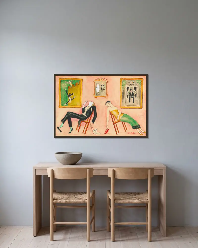 Familjeidyll av Nils Dardel inramad på en vägg
