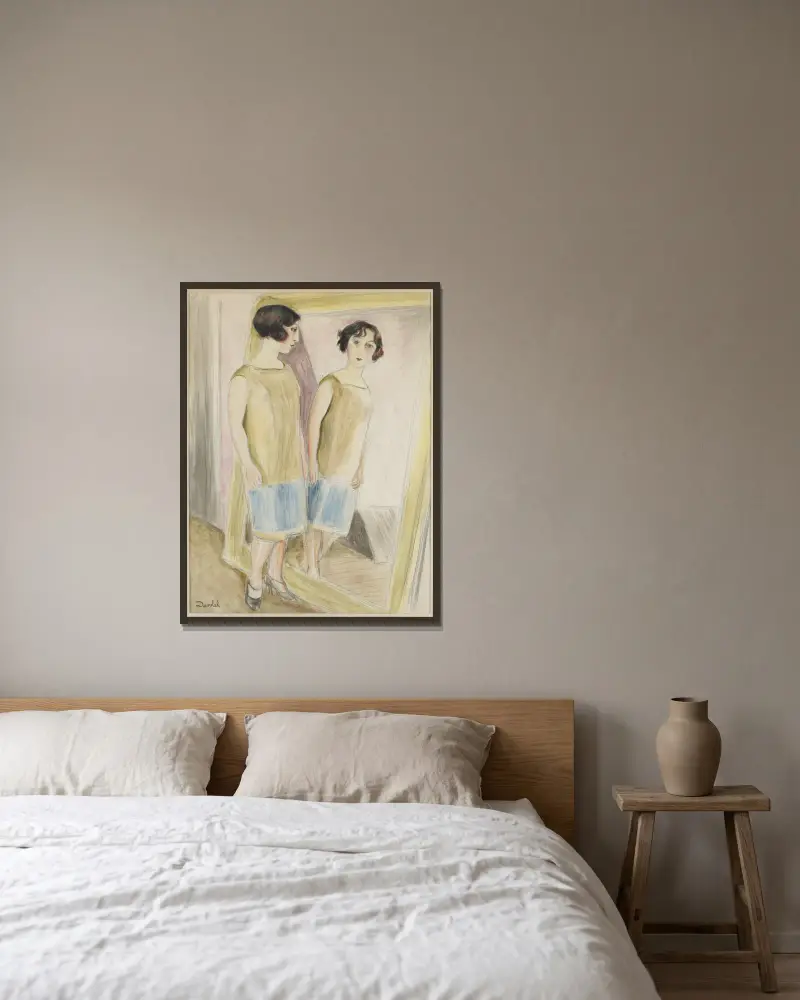 Lucienne vid spegeln av Nils Dardel inramad på en vägg
