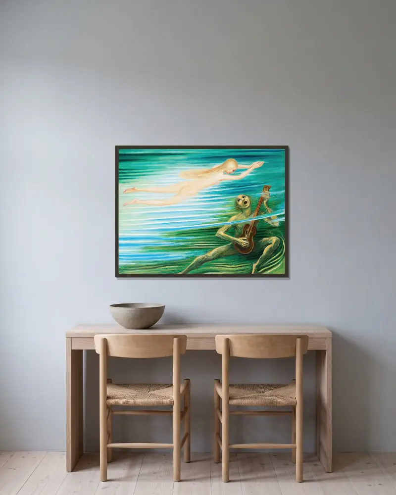 Näcken av Nils Dardel inramad på en vägg