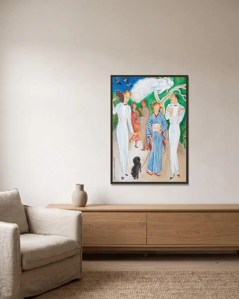 Påfåglar av Nils Dardel inramad på en vägg