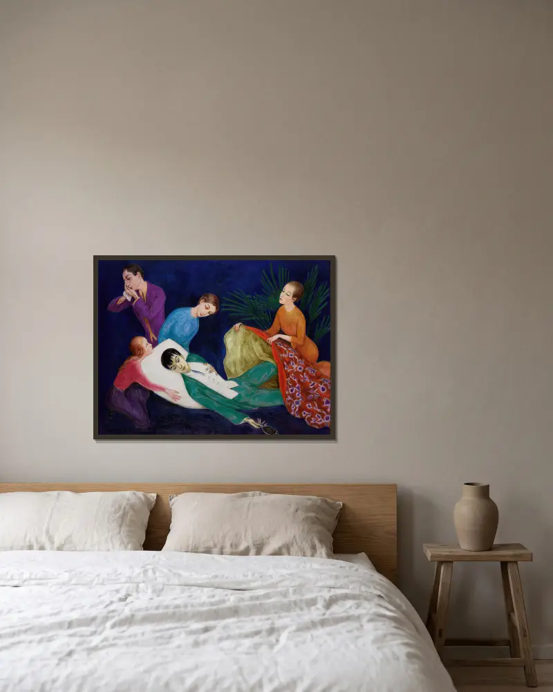 Den döende dandyn av Nils Dardel inramad på en vägg