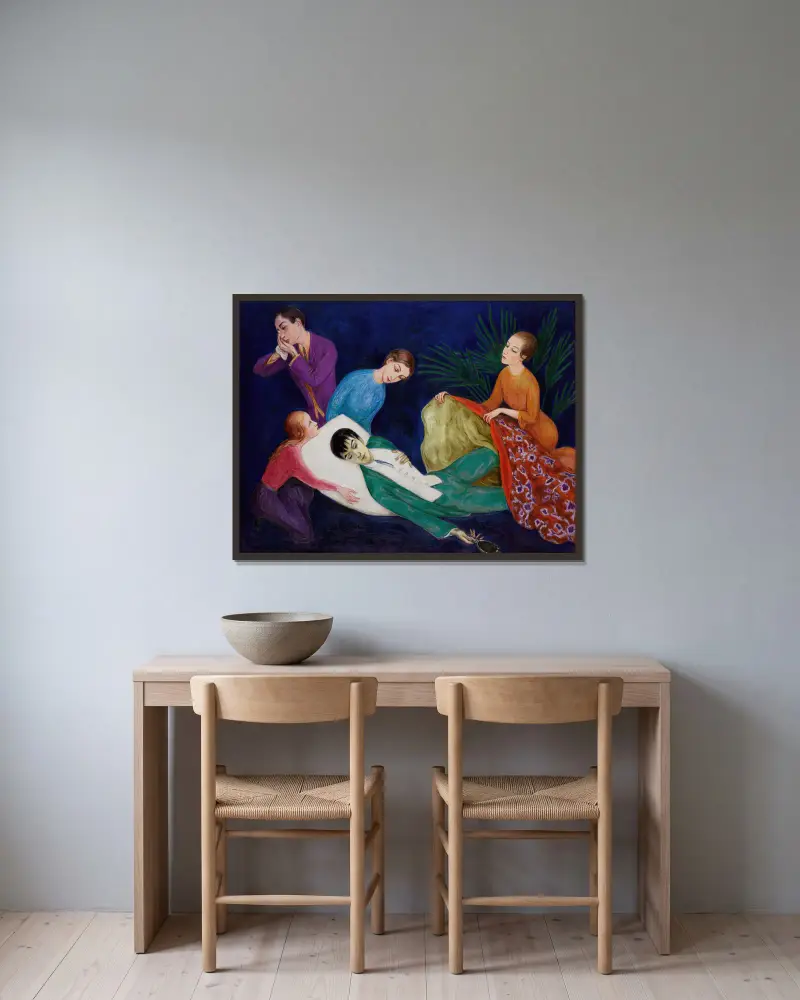 Den döende dandyn av Nils Dardel inramad på en vägg