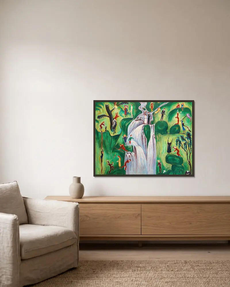 Vattenfallet av Nils Dardel inramad på en vägg