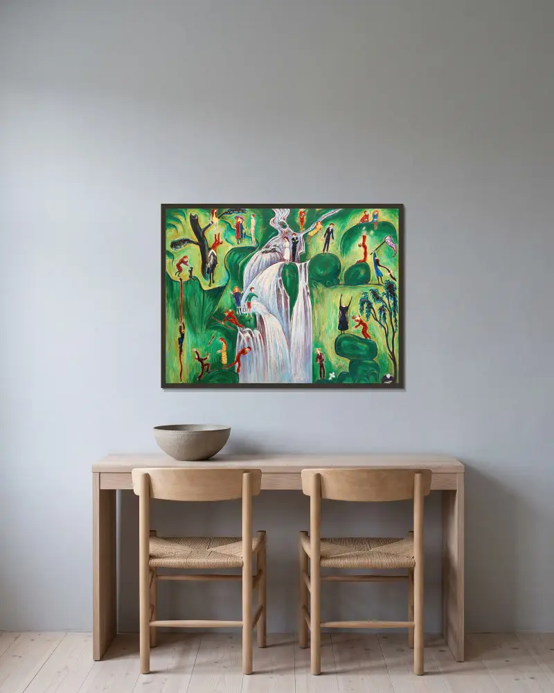 Vattenfallet av Nils Dardel inramad på en vägg