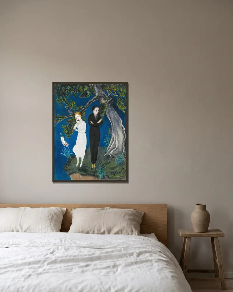 Ung man i svart, flicka i vitt av Nils Dardel inramad på en vägg