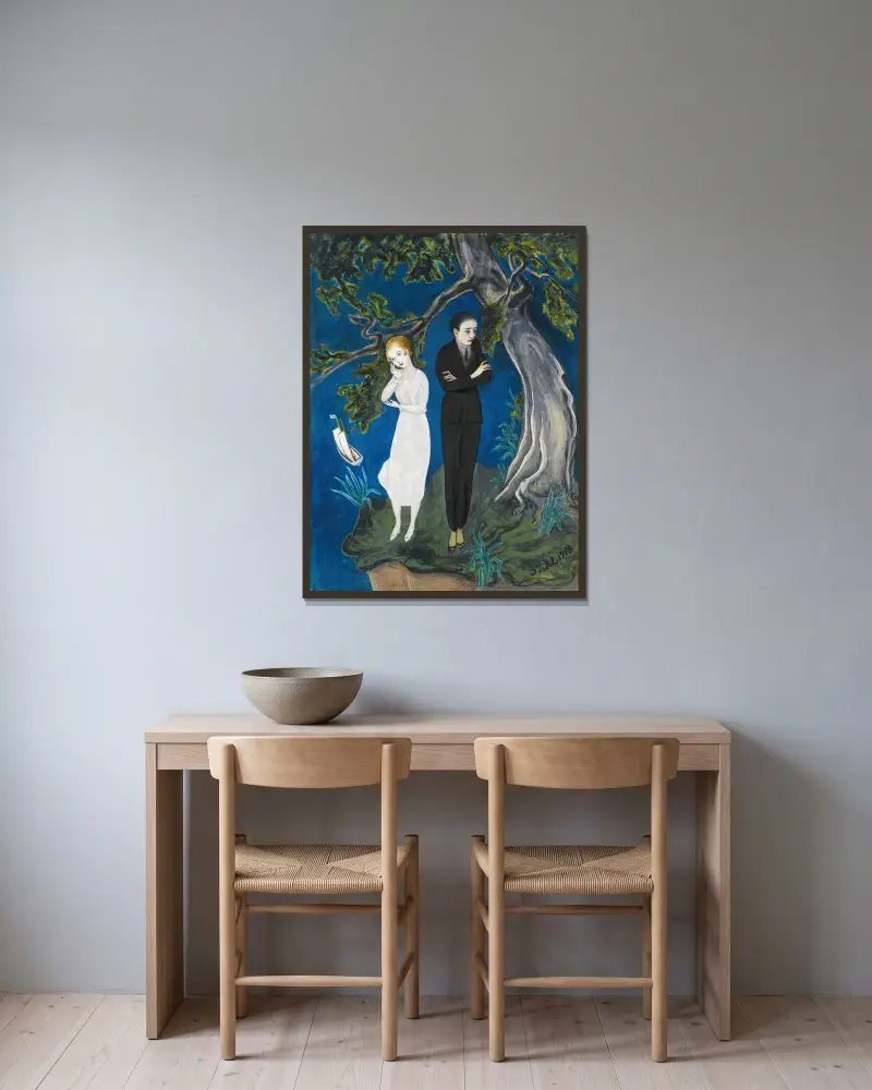 Ung man i svart, flicka i vitt av Nils Dardel inramad på en vägg