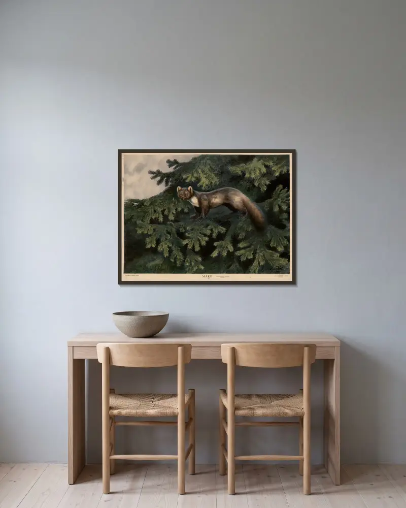 Mård av Nils Tirén inramad på en vägg