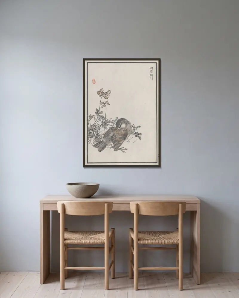 Bairei hyakuchō gafu. Ten Pl.05 von Kōno Bairei gerahmt an einer Wand