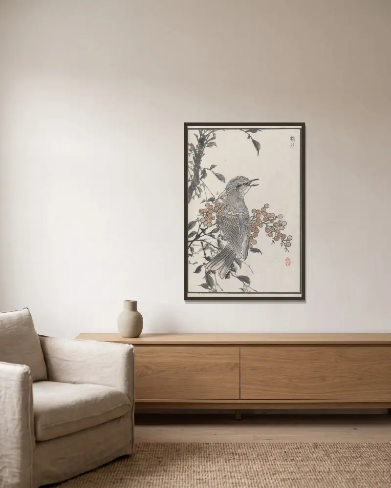 Bairei hyakuchō gafu. Ten Pl.06 von Kōno Bairei gerahmt an einer Wand