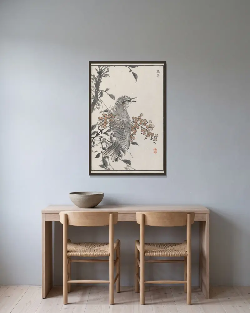 Bairei hyakuchō gafu. Ten Pl.06 von Kōno Bairei gerahmt an einer Wand