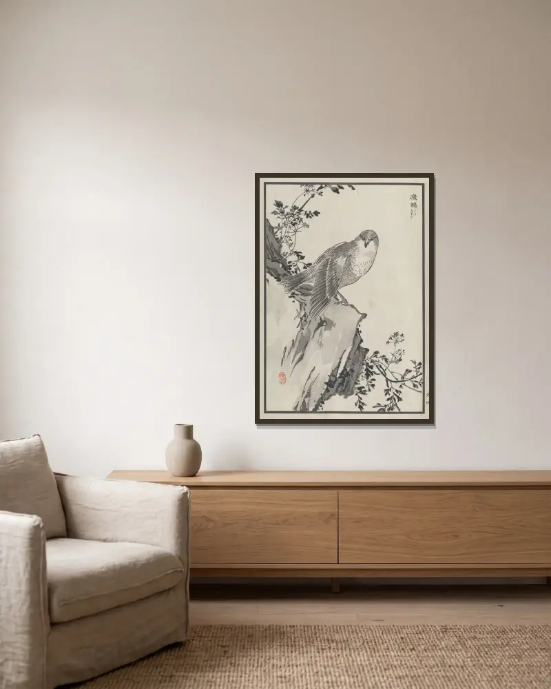 Bairei hyakuchō gafu. Ten Pl.07 von Kōno Bairei gerahmt an einer Wand