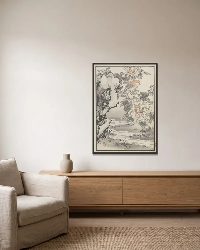 Bairei hyakuchō gafu. Ten Pl.19 von Kōno Bairei gerahmt an einer Wand