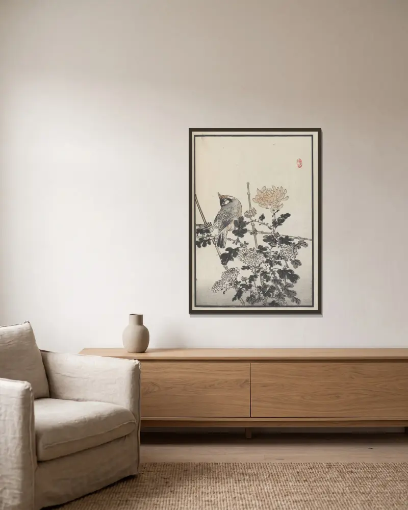 Bairei hyakuchō gafu. Ten Pl.22 von Kōno Bairei gerahmt an einer Wand
